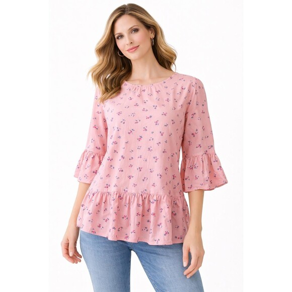 Abercrombie & Fitch Tops - Abercrombie Women's Floral M Pink Puplum Bell Sleeve Blouse